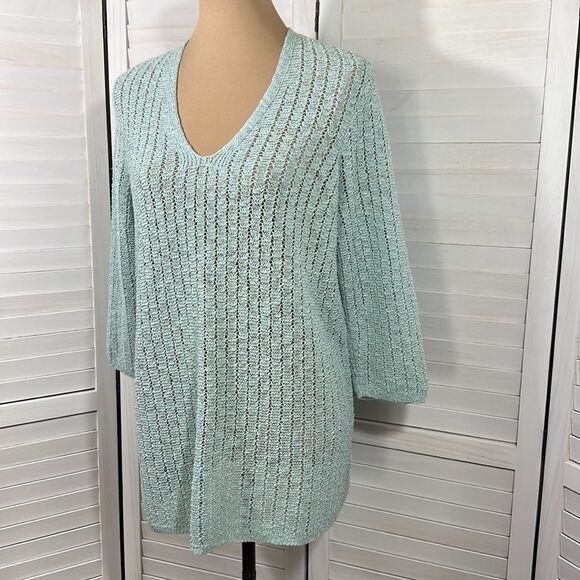 J. Jill  Sweater LP Large Petite Aegean Mist Knit NWOT - Picture 6 of 13